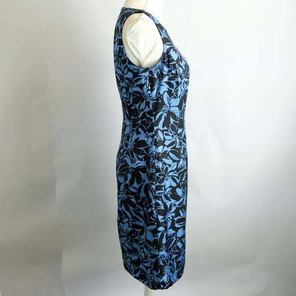 Ann Taylor Silk Blue Black Floral Shift Dress Sz 2 - Picture 2 of 8